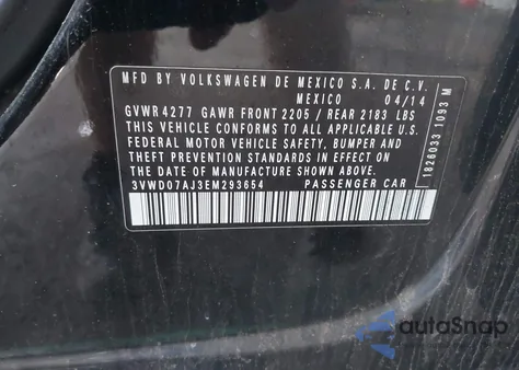 2014 Volkswagen Jetta 1.8T Se from USA, damaged, VIN 3VWD07AJ3EM293654